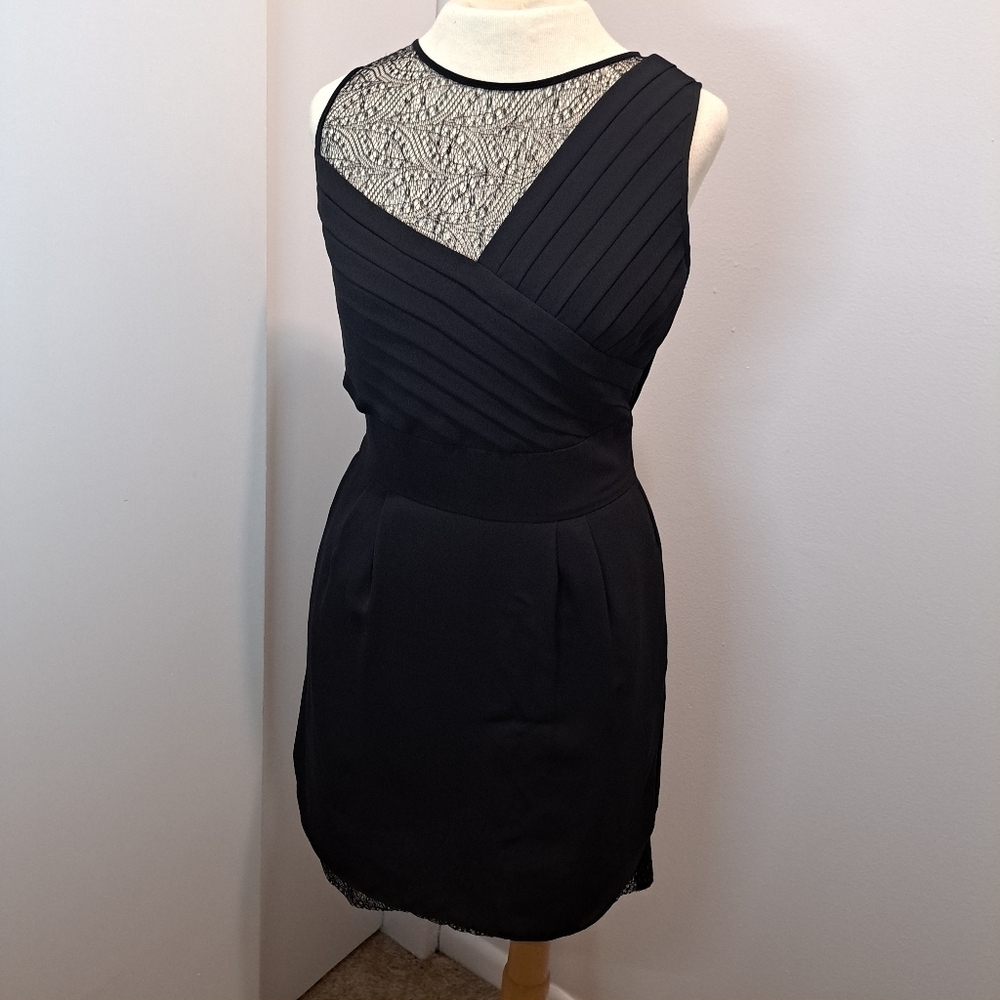 BCBGeneration Black Lace-Inset Pleated Cocktail Dress